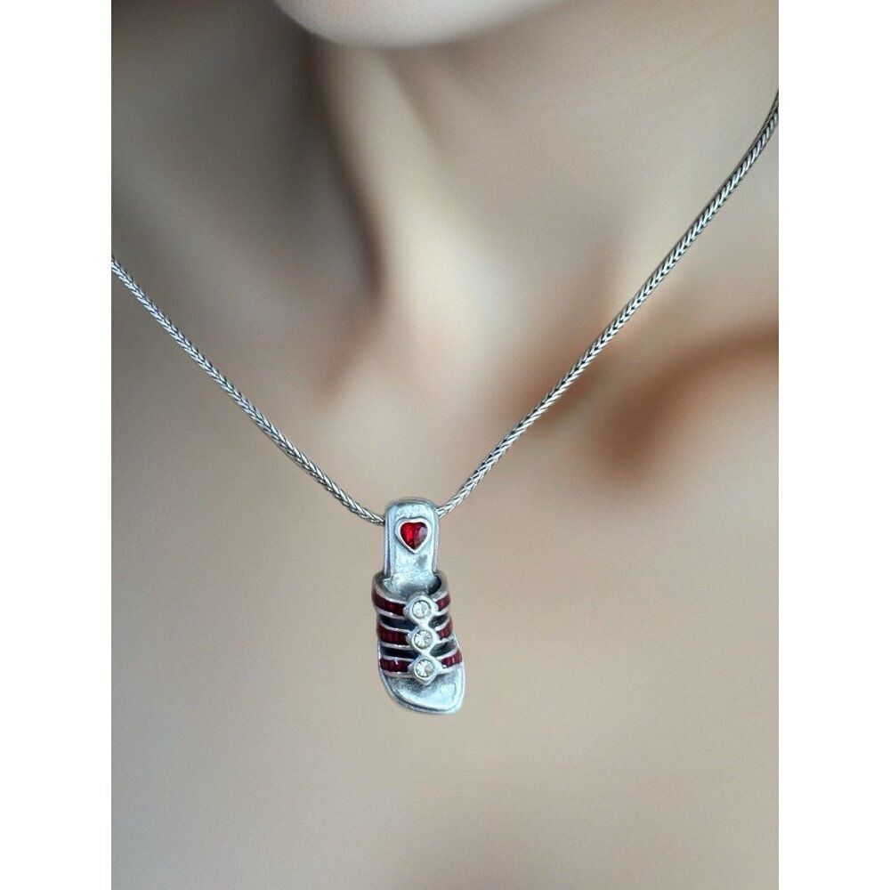 Brighton Emma's Shoe Red Enamel Clog Pendant Silver Plate Necklace Beach Vibe. - Picture 5 of 5